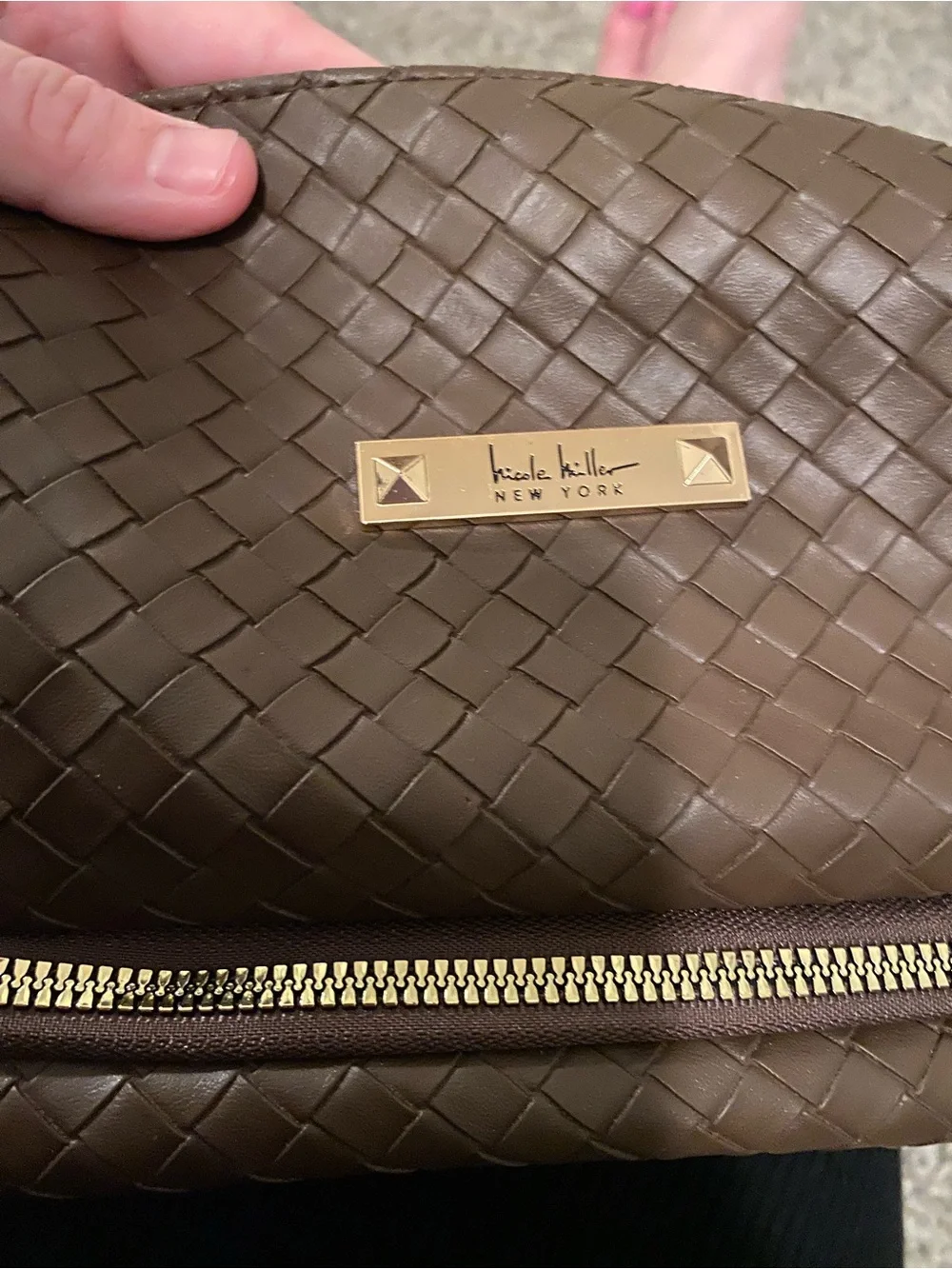 Nicole Miller Brown Woven Toiletry Bag NWT